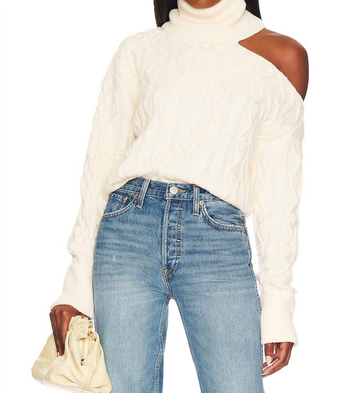 Beschnittene Cable Strick Raundi Pullover in Elfenbein