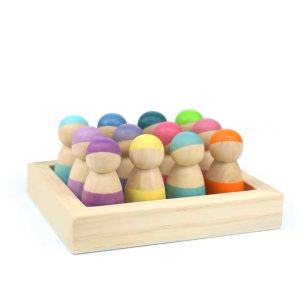 12 Stück kleine Peg Doll Menschen in Tablett in Pastellfarben