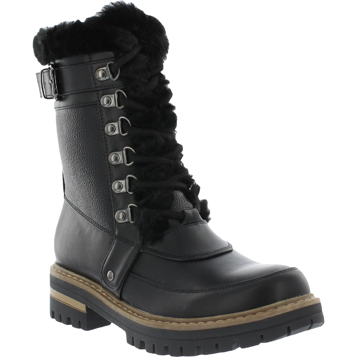 Kinsley Kunstleder Kunstpelz Combat & Schnürstiefel