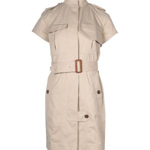 Celine Kurzarm Trench Mantel Kleid aus beige Baumwolle 7766544384060
