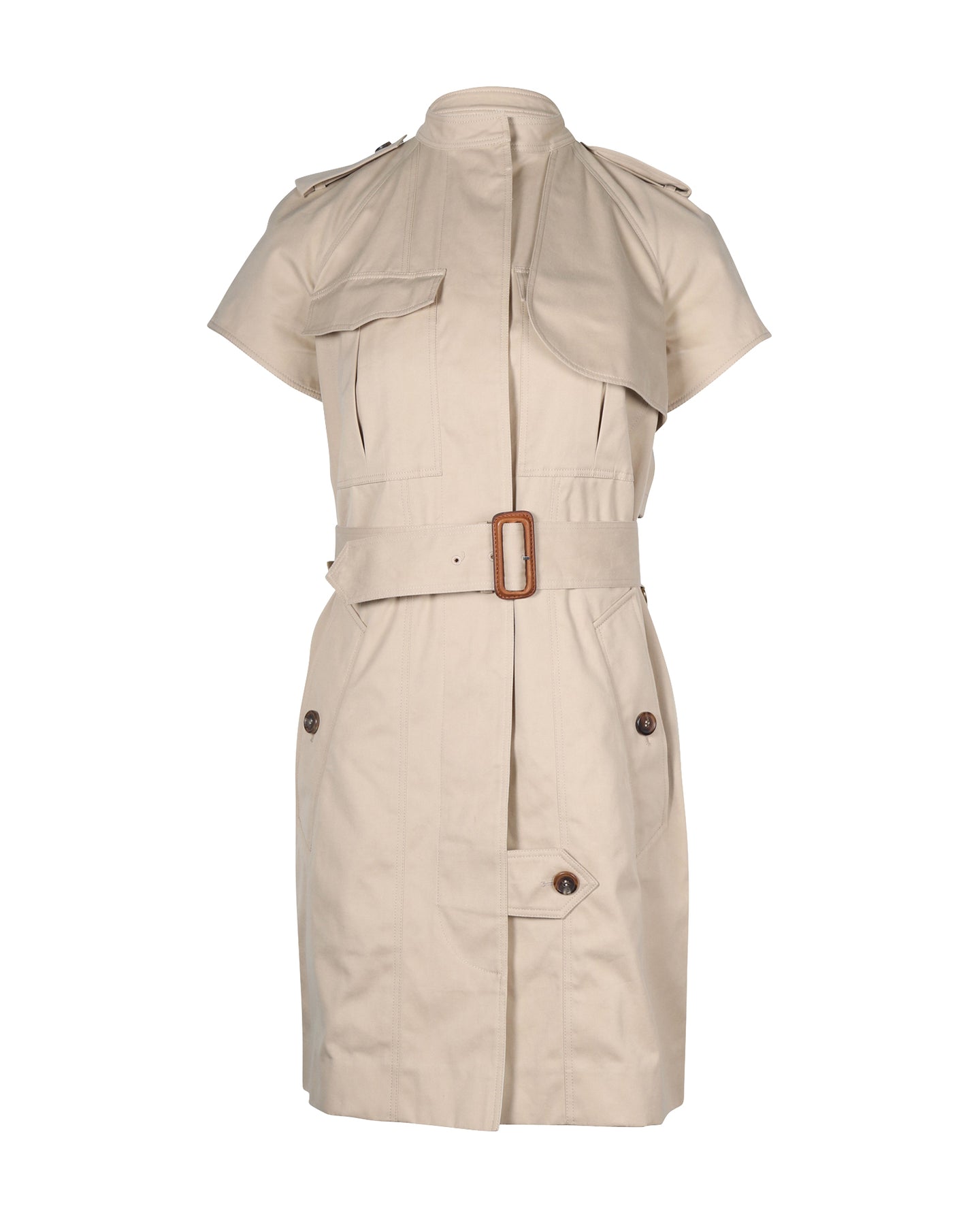 Celine Kurzärmeliges Trenchcoat-Kleid in Beige Baumwolle