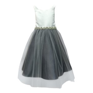 kleine Mädchen Elfenbein grau Satin Strass Tüll Anlass Kleid 2T-6