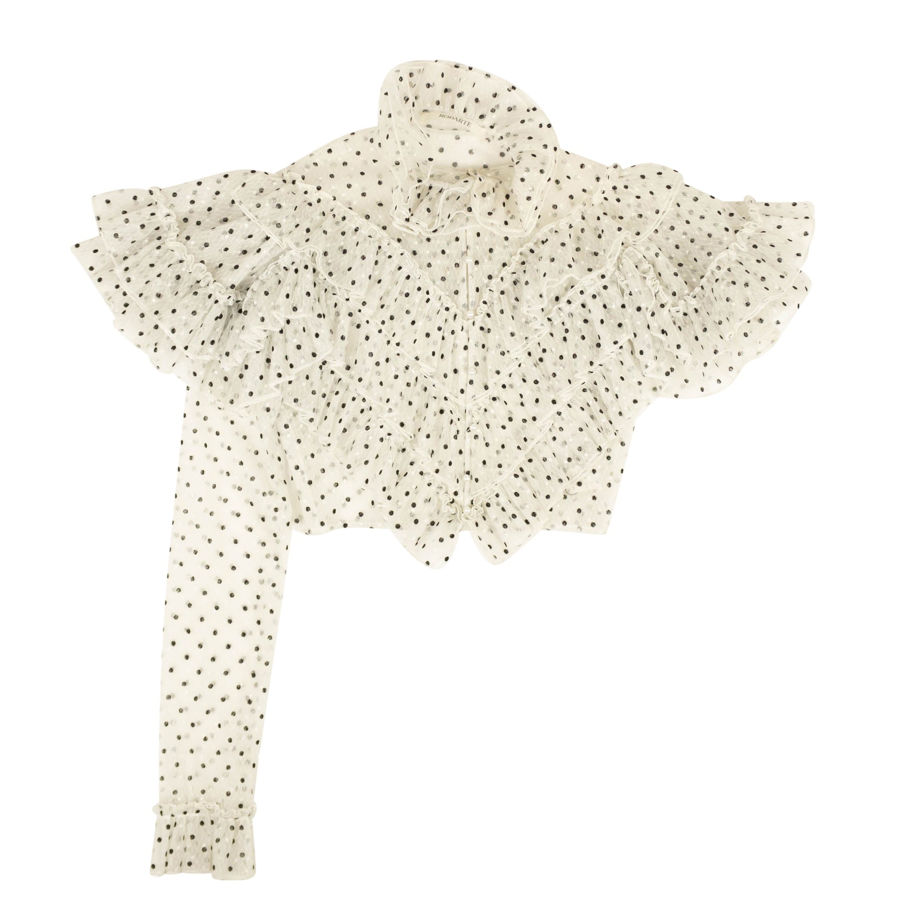 Rodarte Flocked Tüll Einärmeliges Crop Top – Weiß/Schwarz