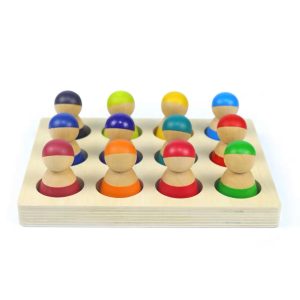 12 Stk Regenbogen Peg Puppe Menschen mit Tablett in Primärfarben