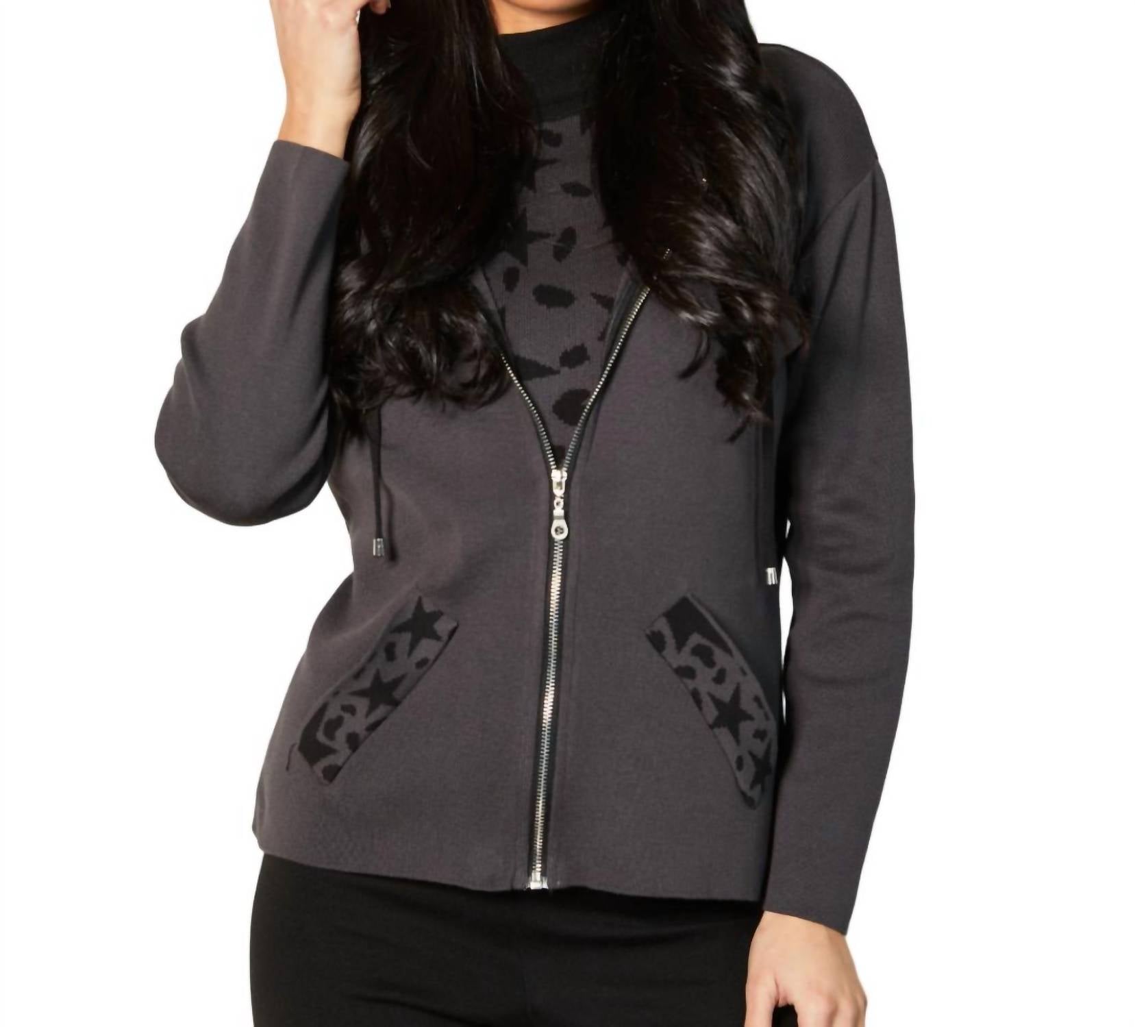 Kapuzenjacke mit Reißverschluss in Schwarz