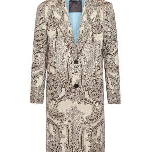 Wolle Langer Mantel Paisley Foulard