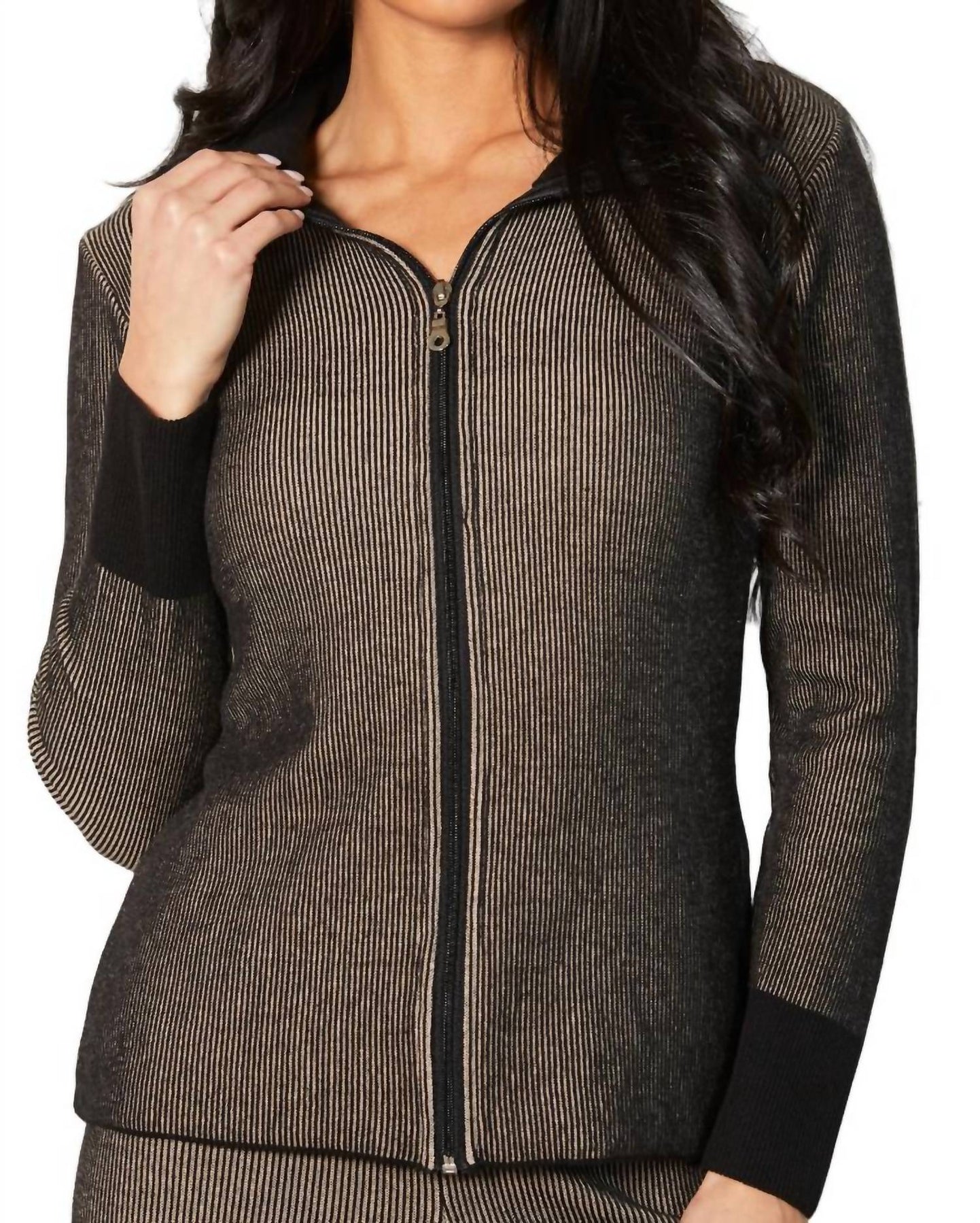 Two Tone Strickjacke mit Rippenmuster im Sand