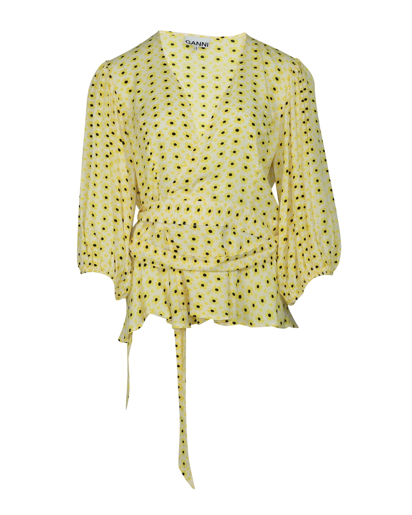 Ganni Wrap Bluse aus Viskose mit gelbem Muster