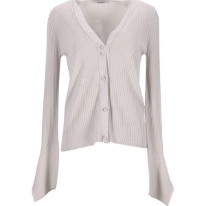 Max Mara Strickjacke aus geripptem Strick in Ecru Viskose 7766529114172