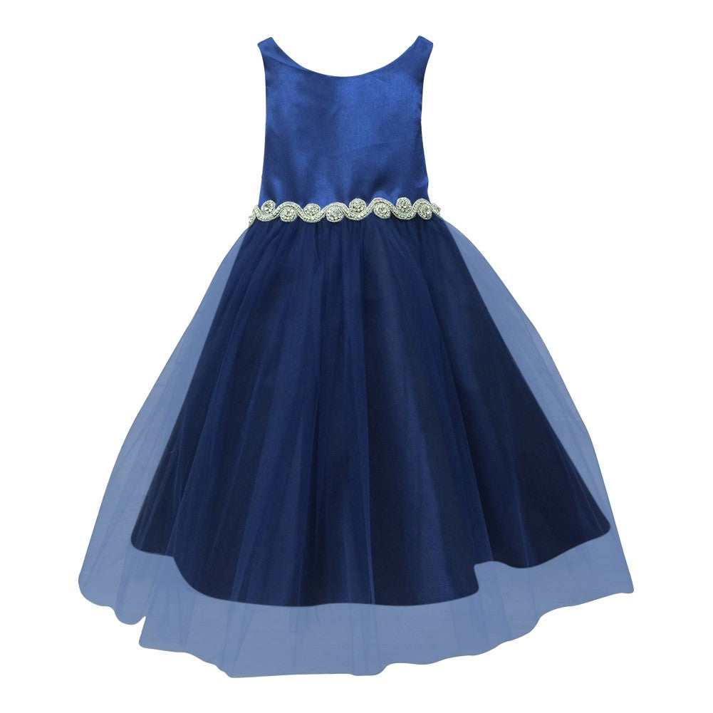 Kleine Mädchen Royal Blau Satin Strass Tüll Anlass Kleid 2T-6