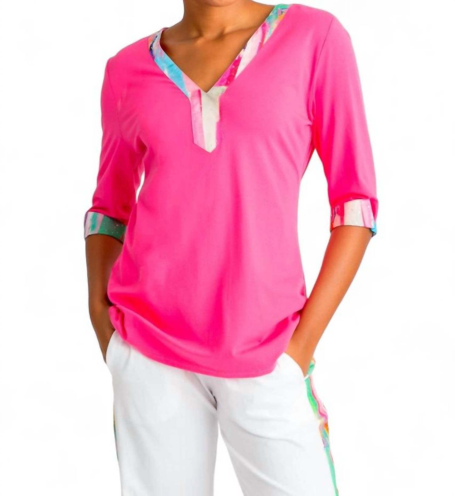 Batikmuster Mixer Tee im heißen Rosa