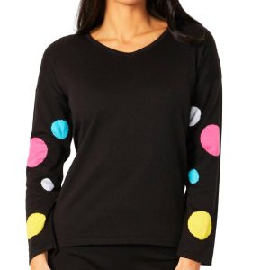 V-Ausschnitt Polkadot Detail Ärmel oben in schwarz
