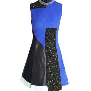 Proenza Schouler Leder Patchwork Kleid in blau vicsose 7766566928444