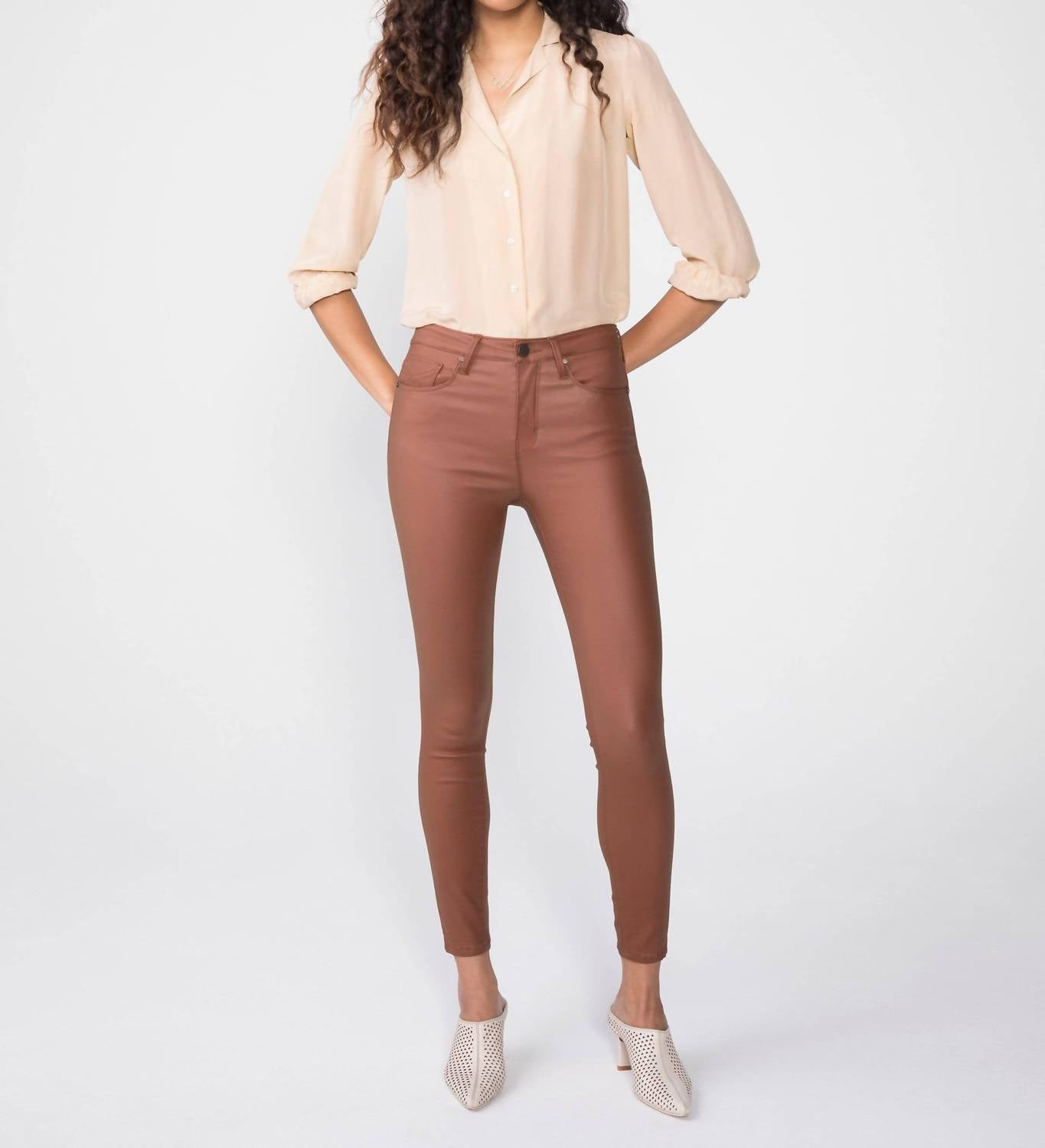 Olivia hohe Taille Skinny Jeans in Kastanienbraun