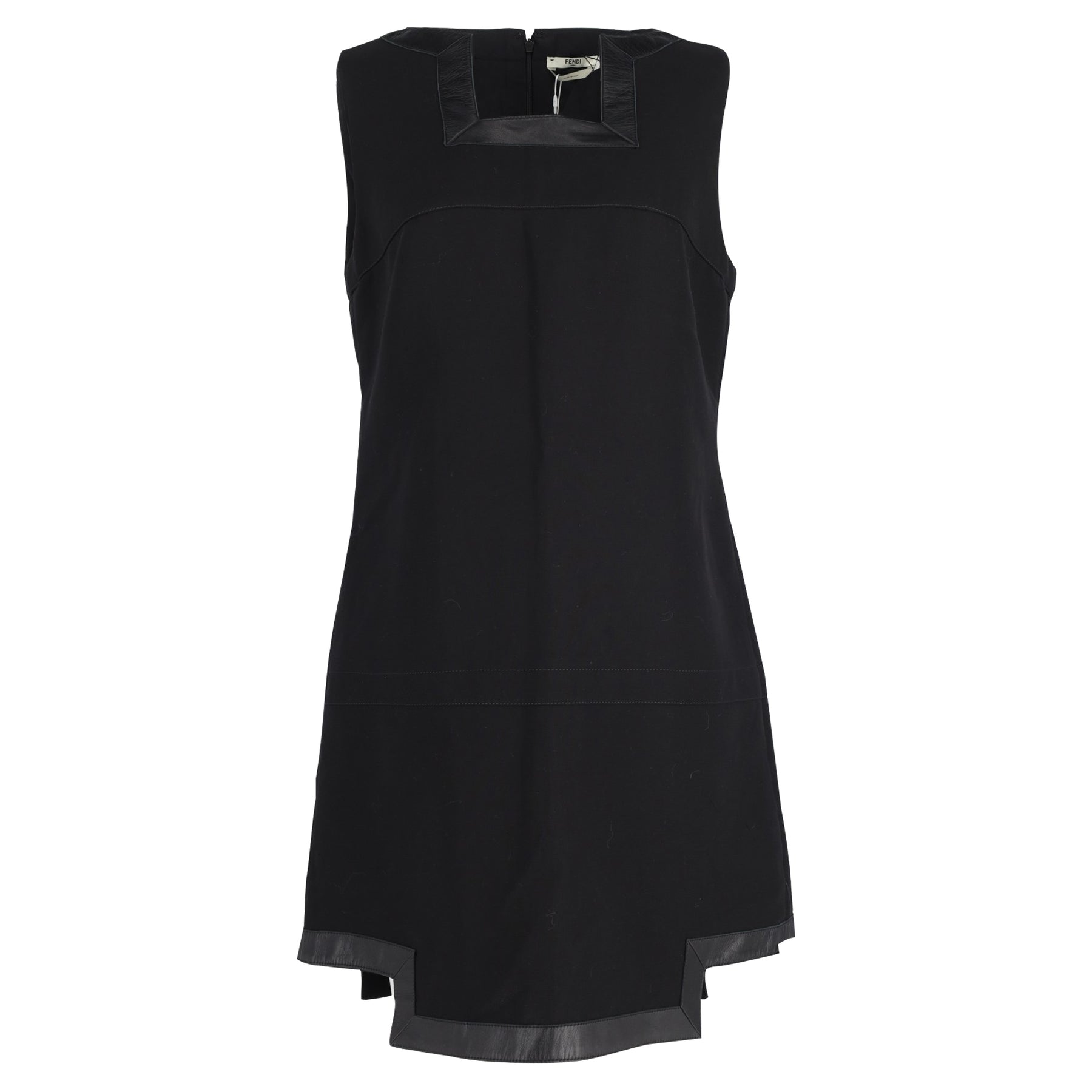 Fendi Ärmellos Leder Kleid aus schwarzer Wolle