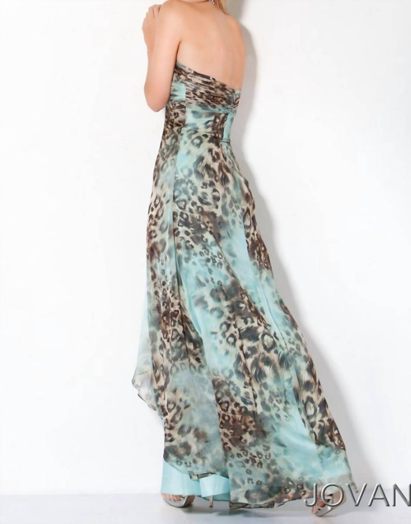 Trägerloses Abendkleid in Blau, Türkis, Braun, Hellbraun