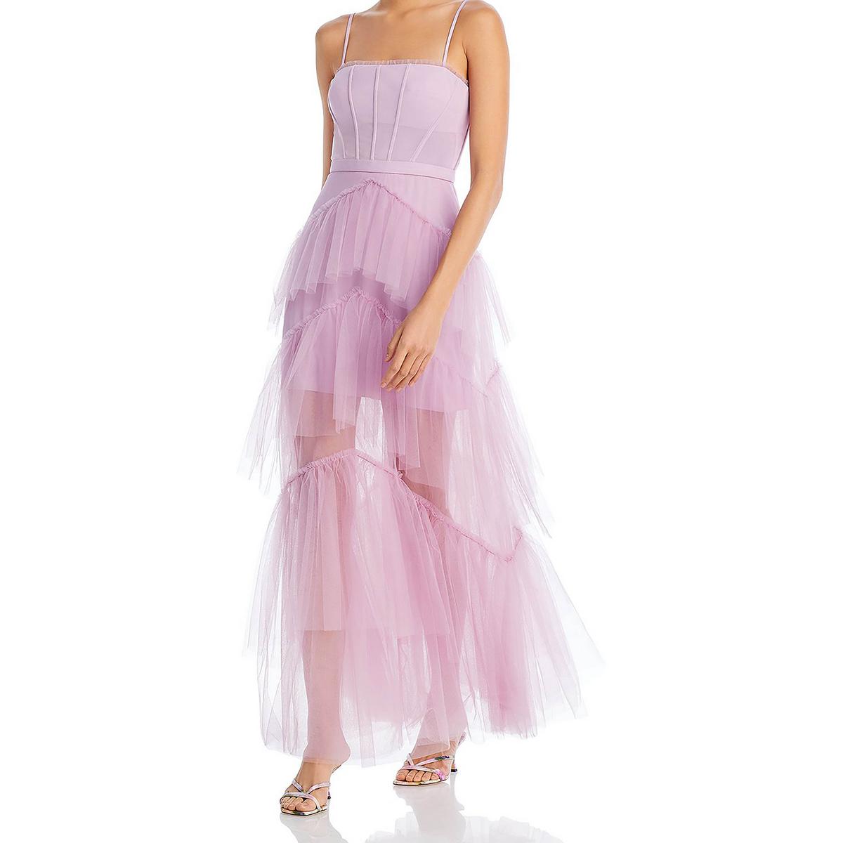 BCBG Max Azria Oly gestaffelt Rüschen Tüll Ärmellos Korsett Abendkleid
