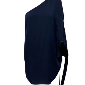 Halston Heritage One Shoulder Kleid aus Marineblau Polyester 7766506471484