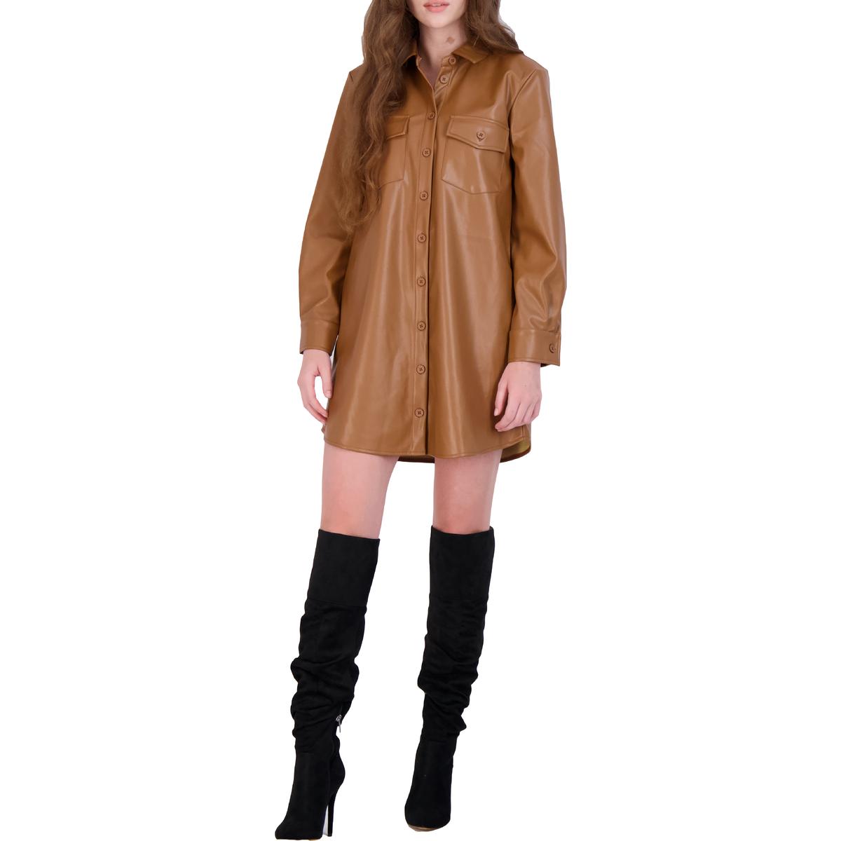 BB Dakota Vegan Leder Knopf unten Mini Hemd Kleid