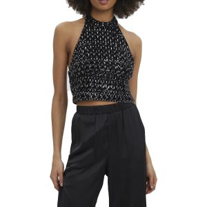 Carolina Sequined hoher Hals offene Rücken crop top
