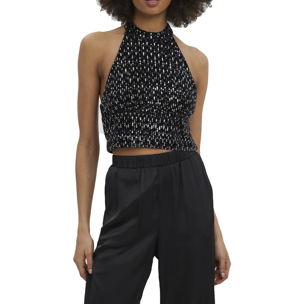 Carolina Pailletten mit hohem Halsausschnitt Crop Top mit offenem Rücken