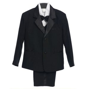 Schwarze 5-teilige Weste, Jacke, Hose, Smokinganzug für besondere Anlässe für kleine Jungen, 2–7