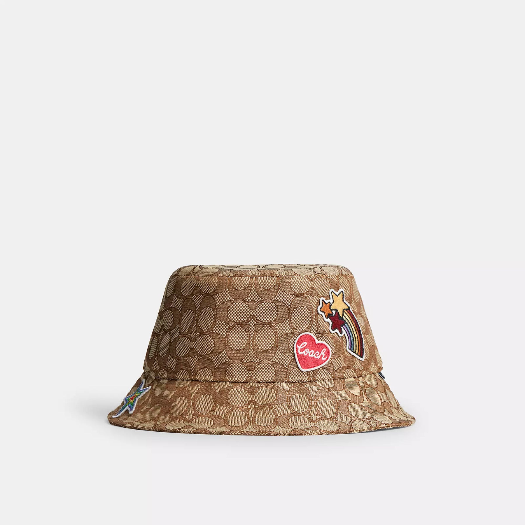Coach Outlet Unterschrift Jacquard Eimer Hut mit Aufkleber Patches