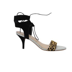 Loeffler Randal Ambrose Lace Up Sandalen aus Gepard und schwarzem Leder