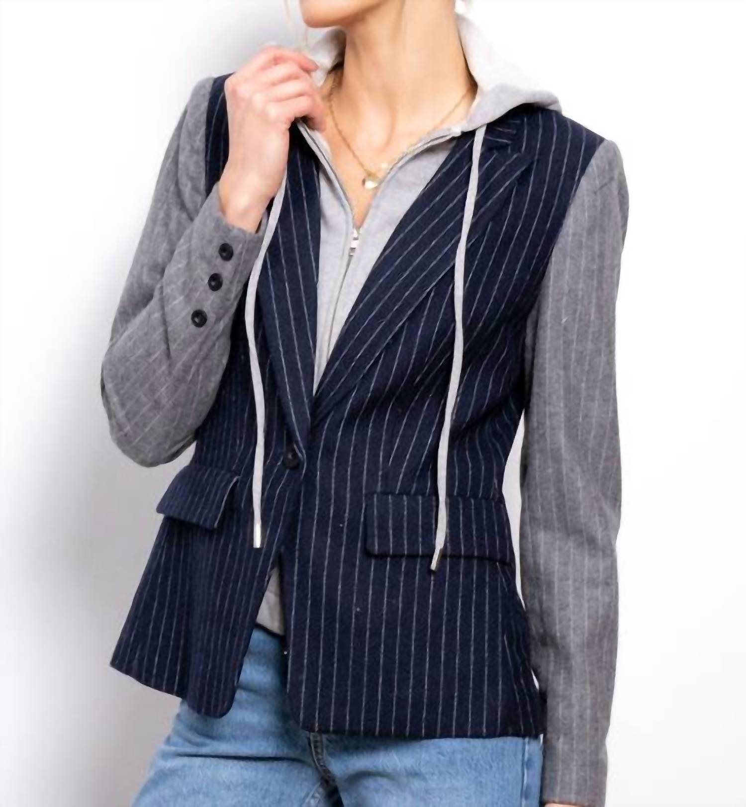 Gene Pinstripe Dickey Jacke in Dunkelblau/grau