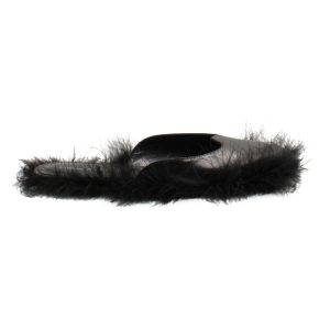 Simone Rocha Fur-Trimmed Slides in schwarzes Leder 7766533144636