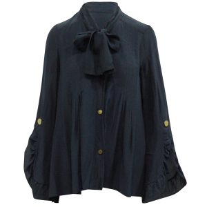 Peter Pilotto langärmelige Bluse mit Muschi Schleifendetail in Marineblau Seide 7766509649980