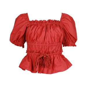 Ulla Johnson Evita Tasseled Shirred Blouse in Rote Baumwolle 7766534553660