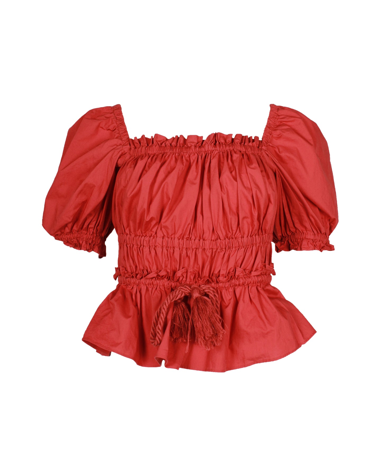 Ulla Johnson Evita Bluse aus roter Baumwolle mit Quasten
