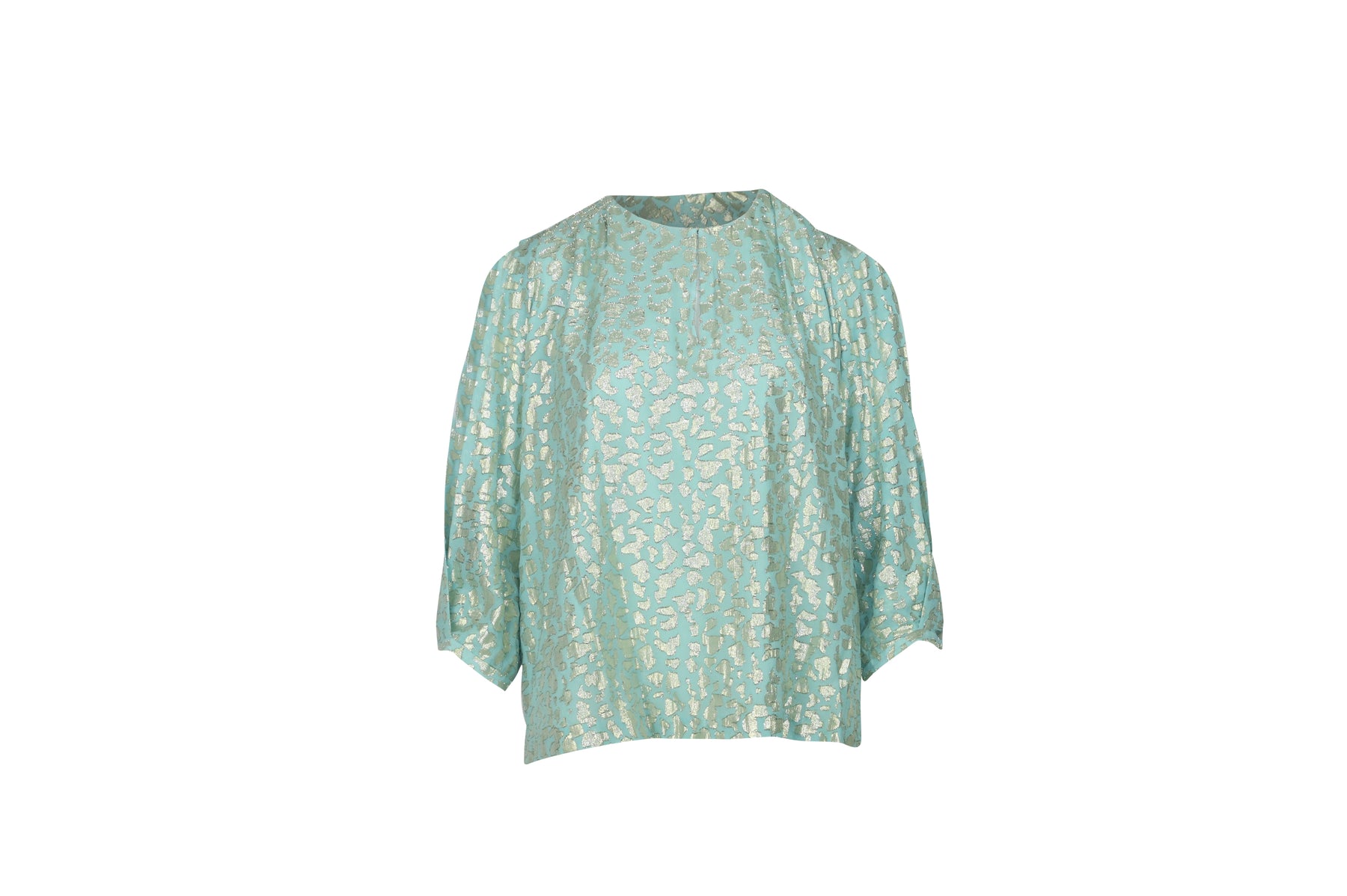 Diane von Furstenberg Astor Metallic-Muster Top aus Petrol Seide