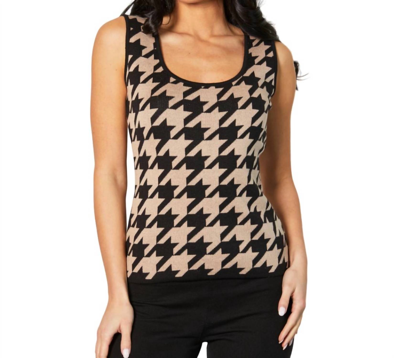 Houndstooth Top in schwarz/sand