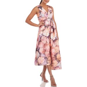 Midi V-Ausschnitt Cocktail und Partykleid