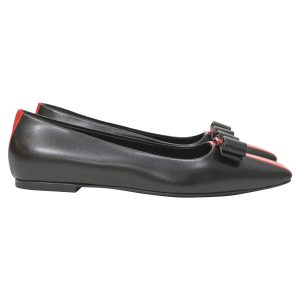 Salvatore Ferragamo Vara Schleifendetail Ballettwohnungen aus schwarzem Leder 7766513680444