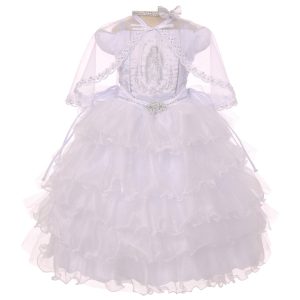 Taufkleid für kleine Mädchen, weiß, mit Rüschen, Jungfrau Maria, Stickerei, Größe 2–6