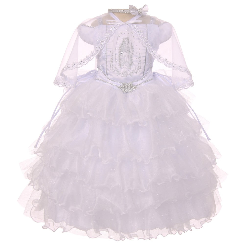 Kleine Mädchen Weiß Ruffles Jungfrau Maria Stickerei Taufe Kleid 2-6