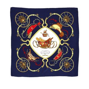Hermès Caraïbes Vintage Schal aus dunkelblauer Seide