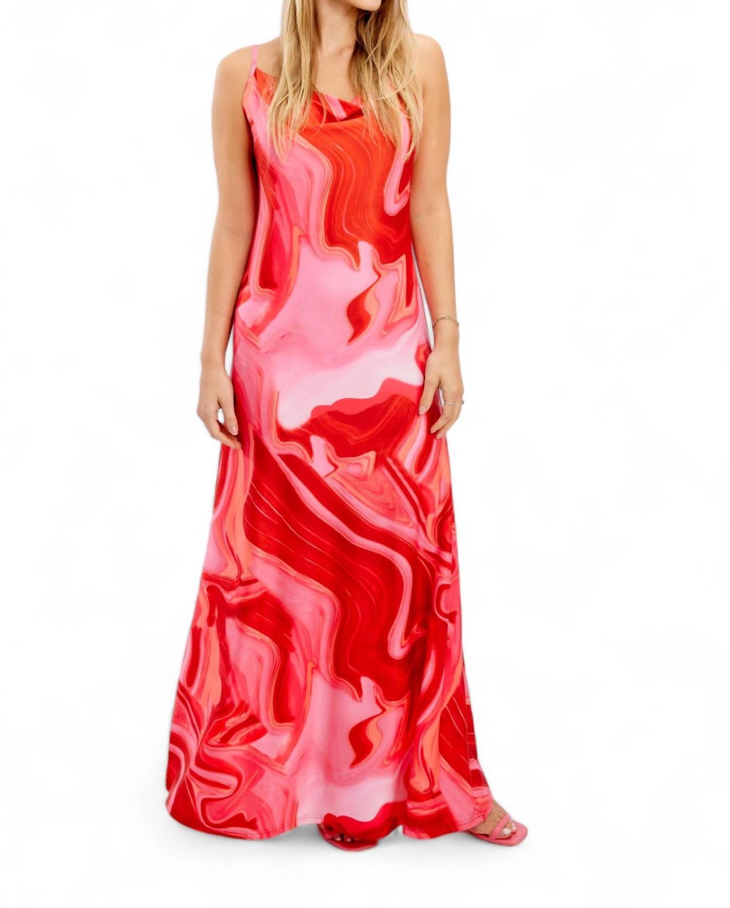 Kleid mit Spaghetti-Trägern in Rot/Rosa