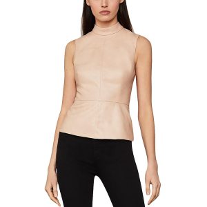 Kunstleder Mock Hals Peplum Top