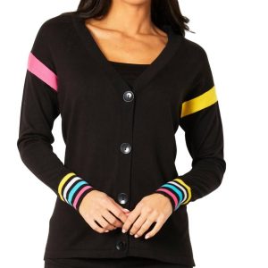 Multi Color Stripe Button Strickjacke in schwarz