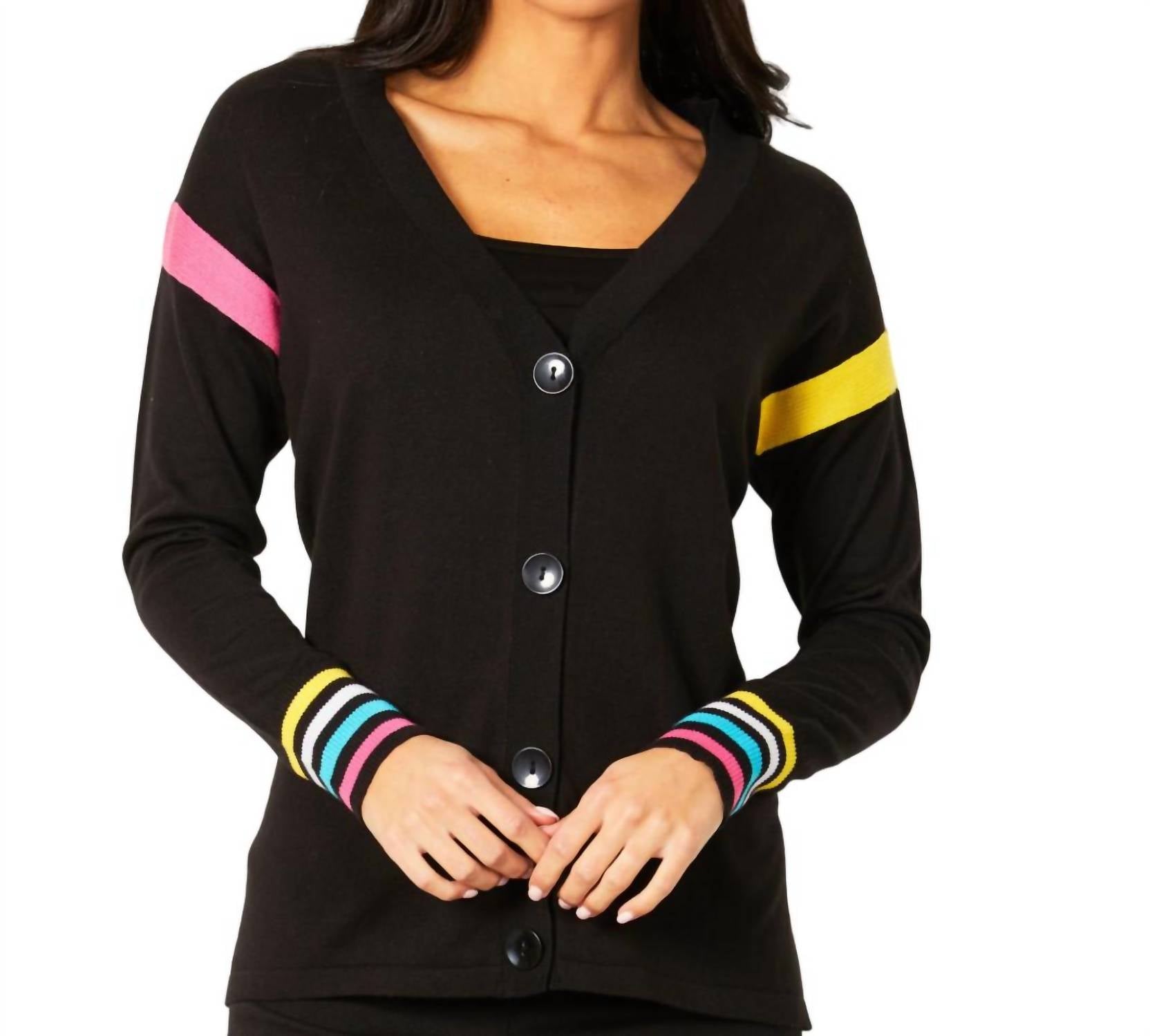Mehrfarbiger Strickjacke mit Streifenmuster in Schwarz