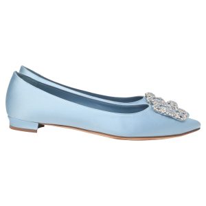 Manolo Blahnik Hangisi Wohnungen in hellblauem Satin 7766522101820