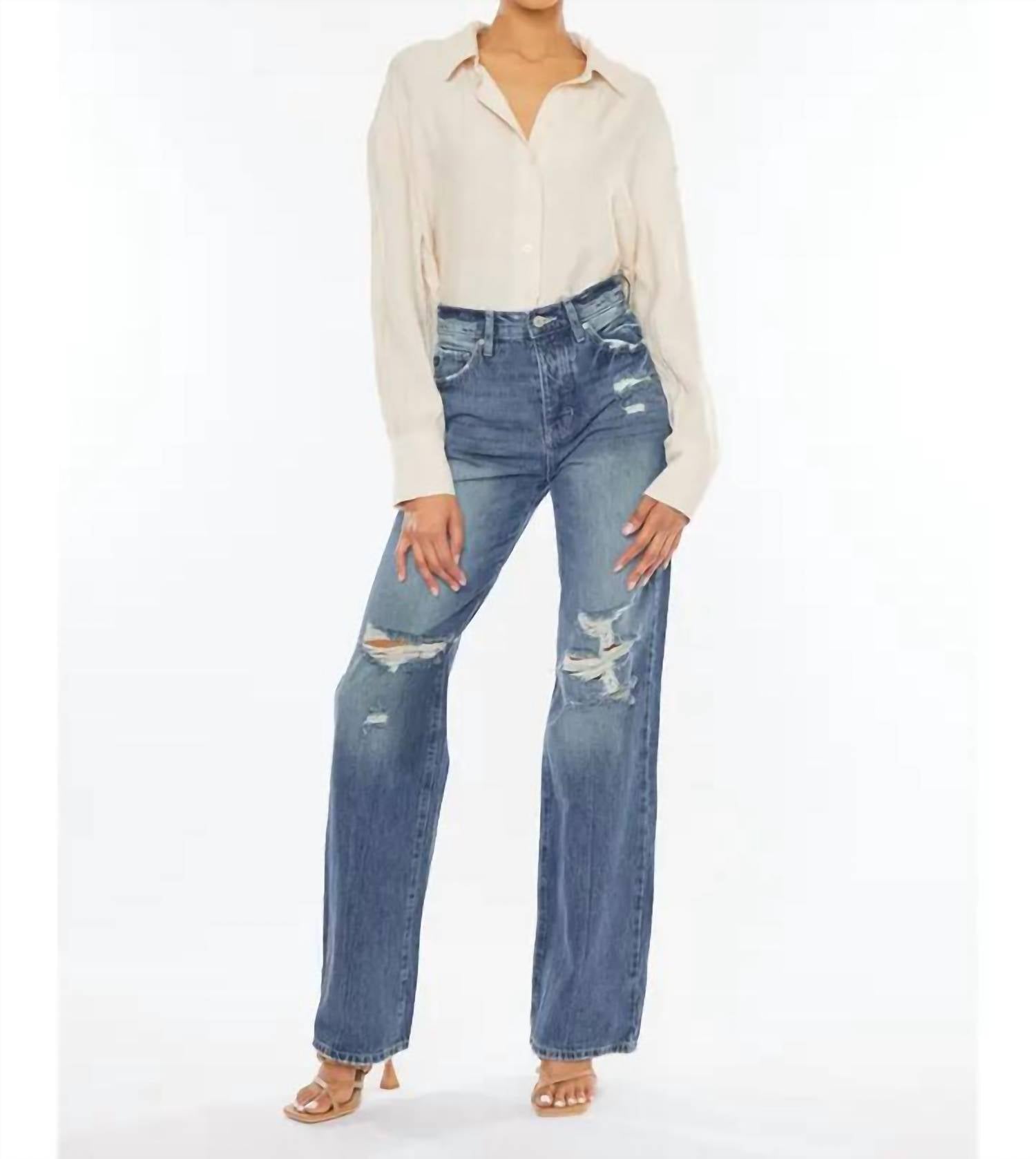 Lydia hoher Bund 90er Jahre Jean In Denim-mittel Wash