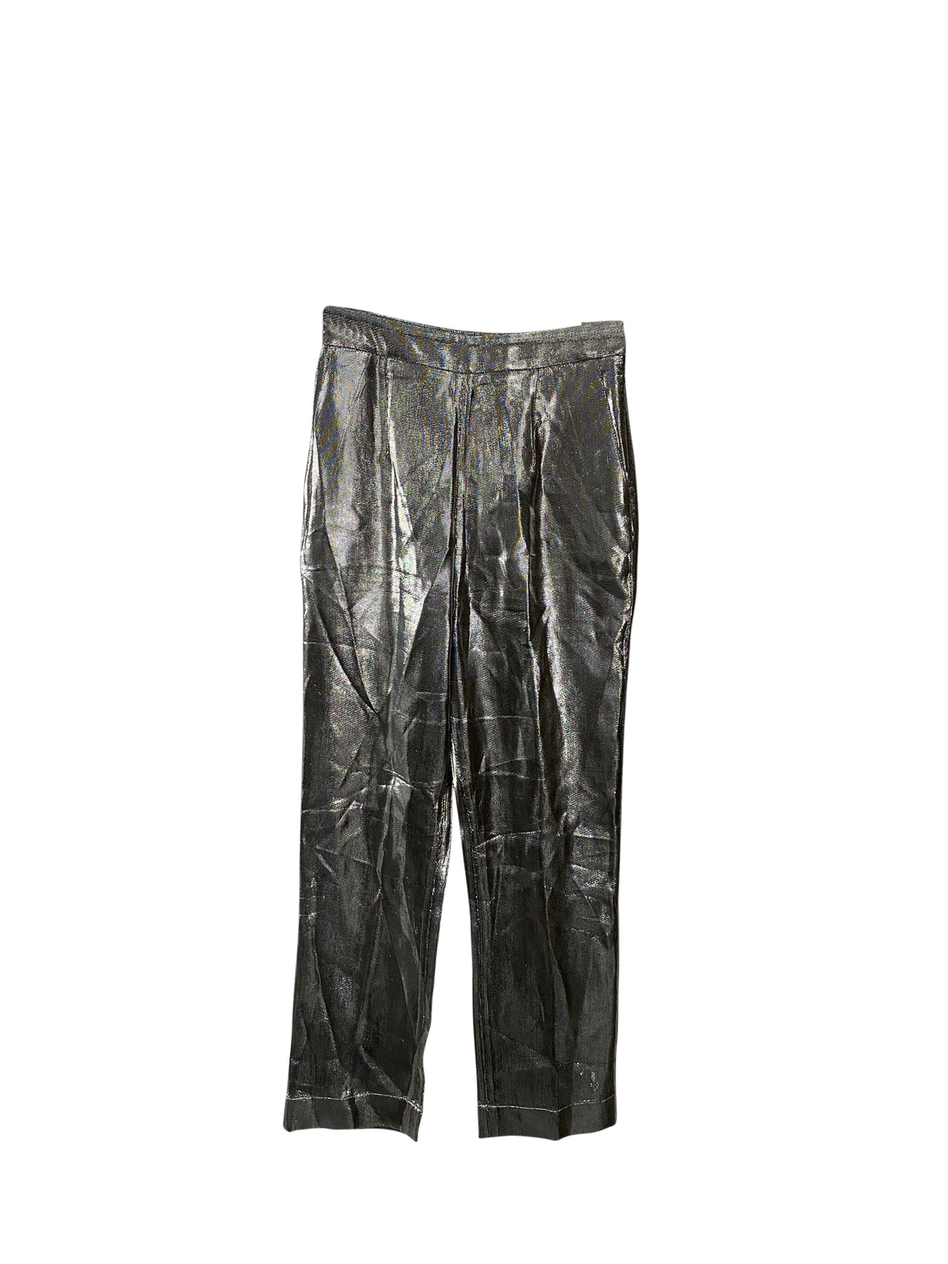 Isa Arfen – Schmal geschnittene Hose in Silber Lamé