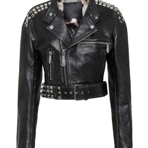 Crop Lederjacke Nieten
