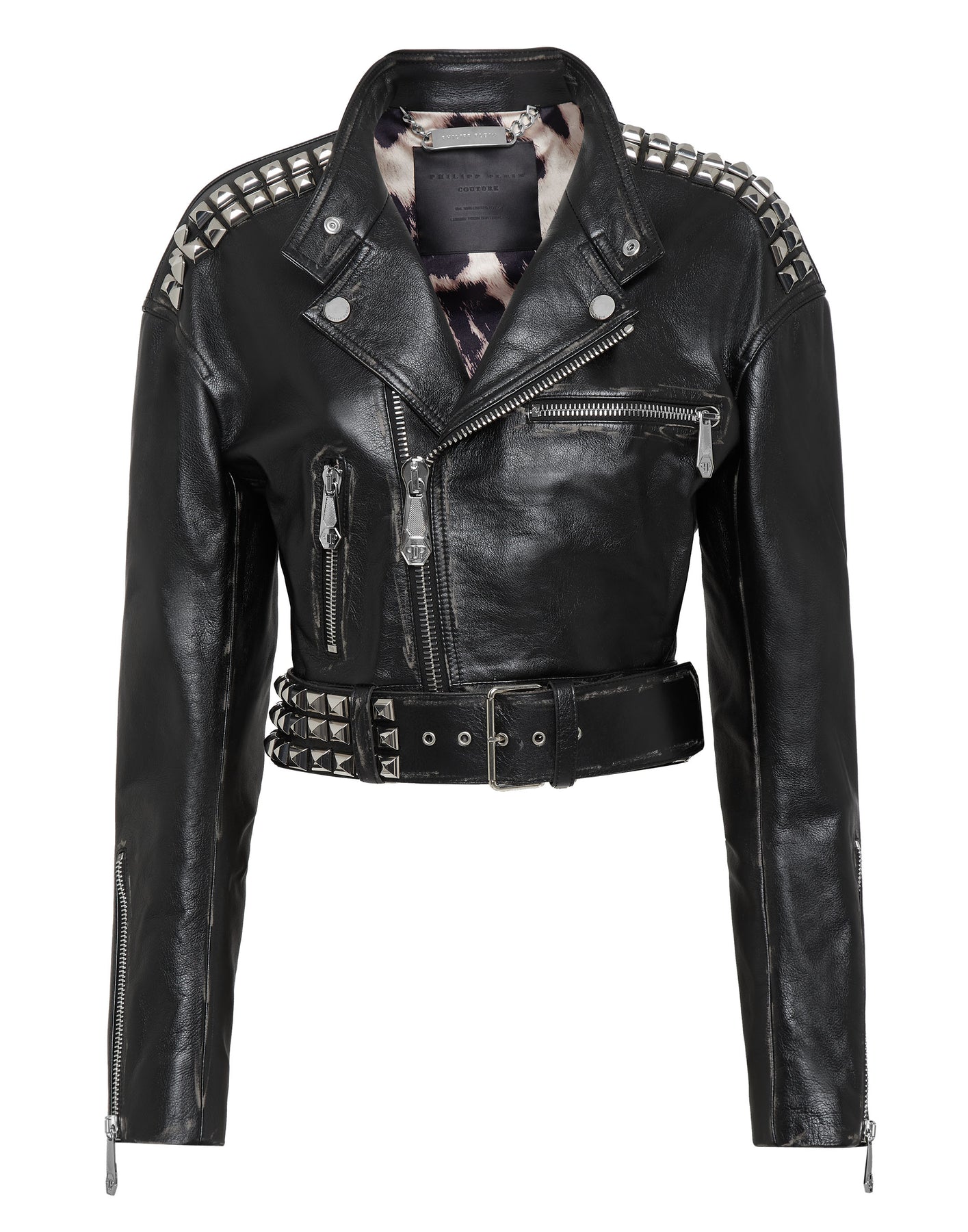 Crop Lederjacke Nieten