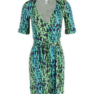 Diane Von Furstenberg bedrucktes Wickelkleid in grüner Seide